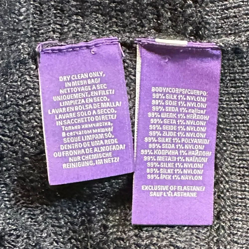 Ralph Lauren Collection Black Silk Hand Knit Fringe Trimmed Long Sleeve Sweater - Picture 13 of 16